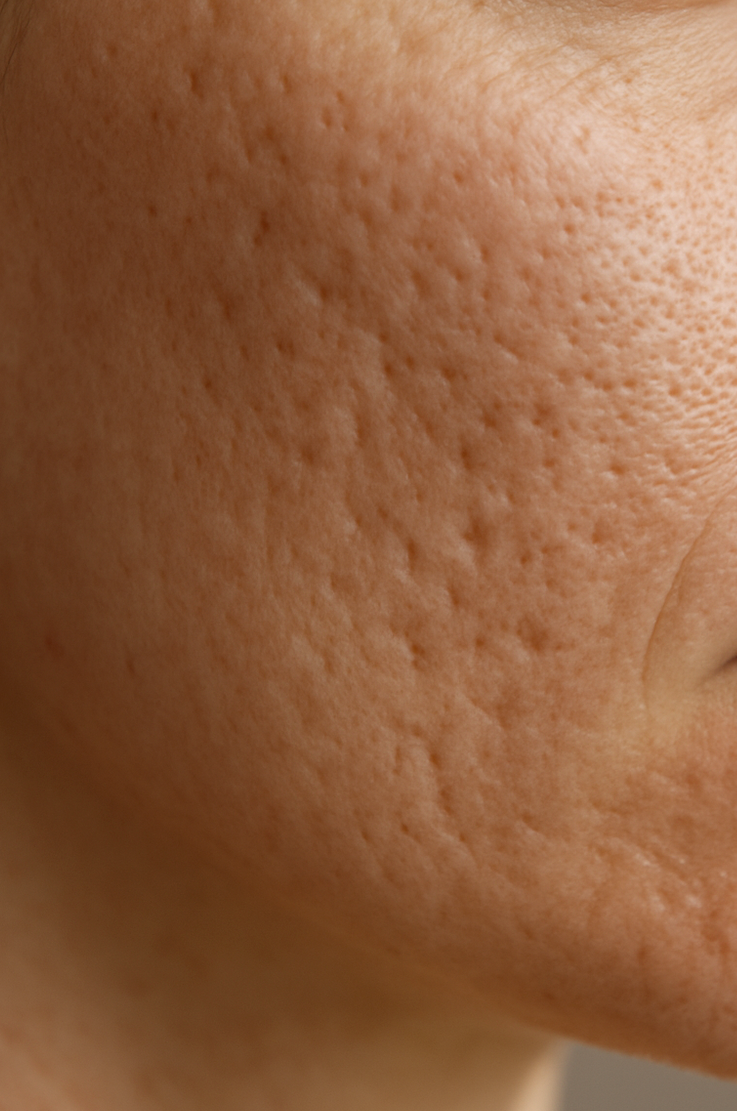 Close-up of a person's neck with visible skin texture and lines. acne scarring dundee scotland
