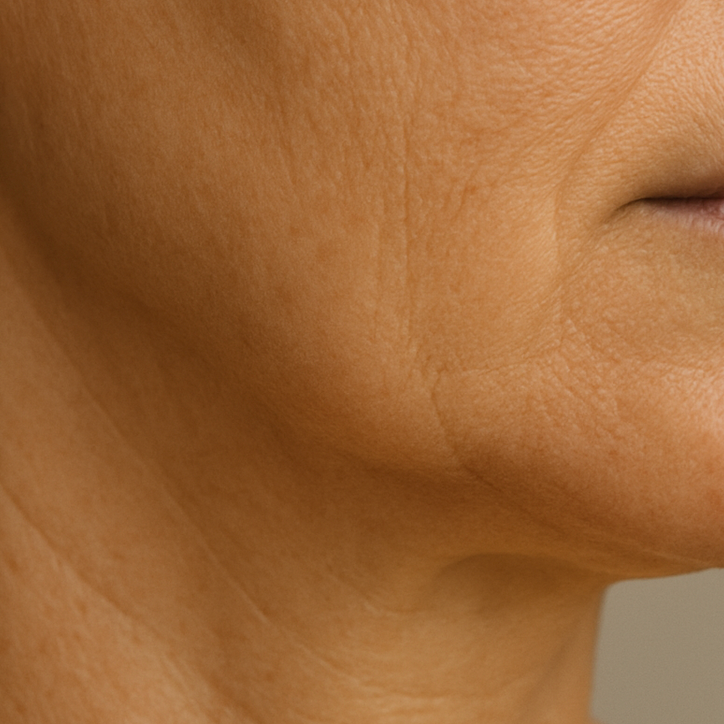 Close-up of a person's neck and jawline with visible skin texture.